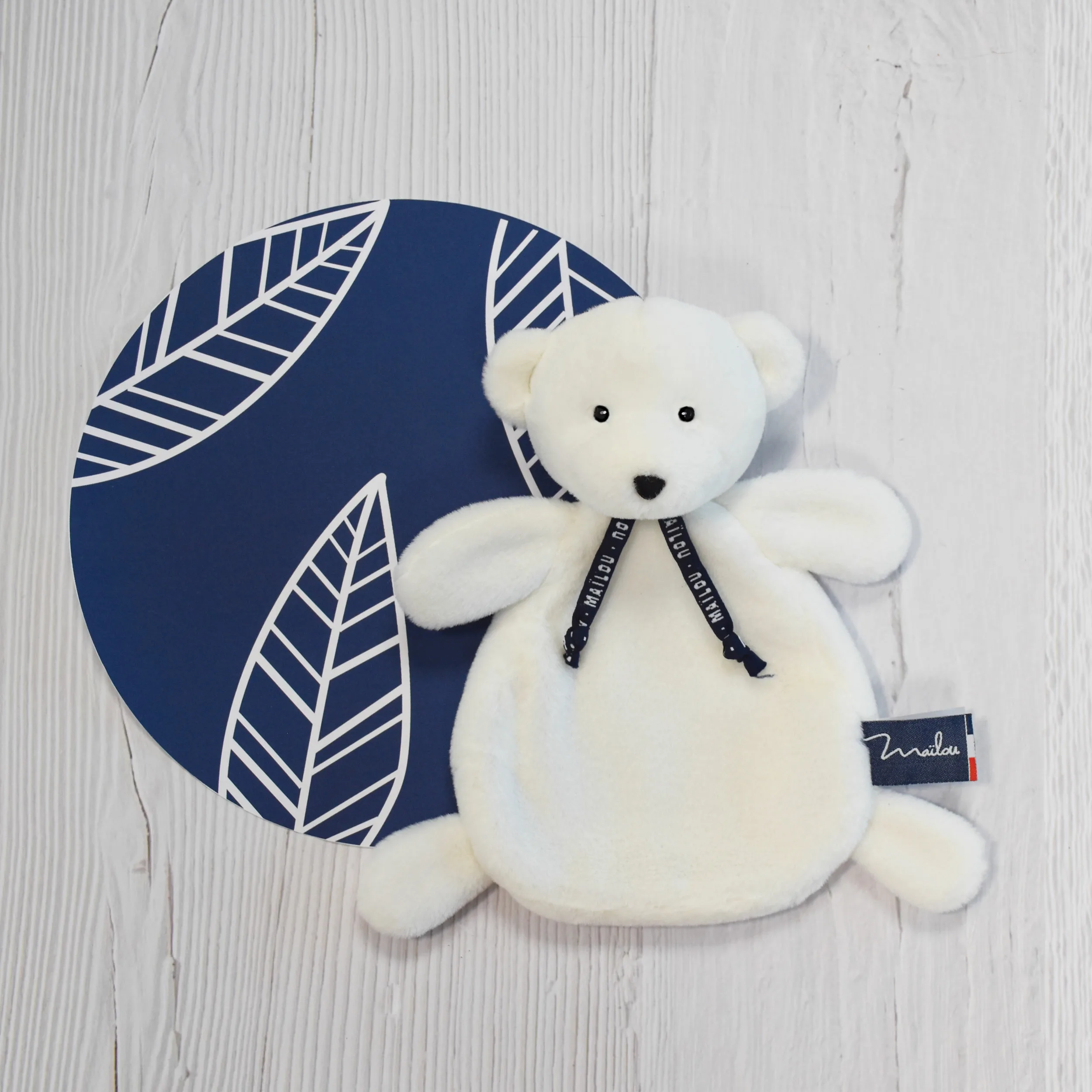 Doudou plat Ours blanc Dorlotin – Douceur made in France – Image 2