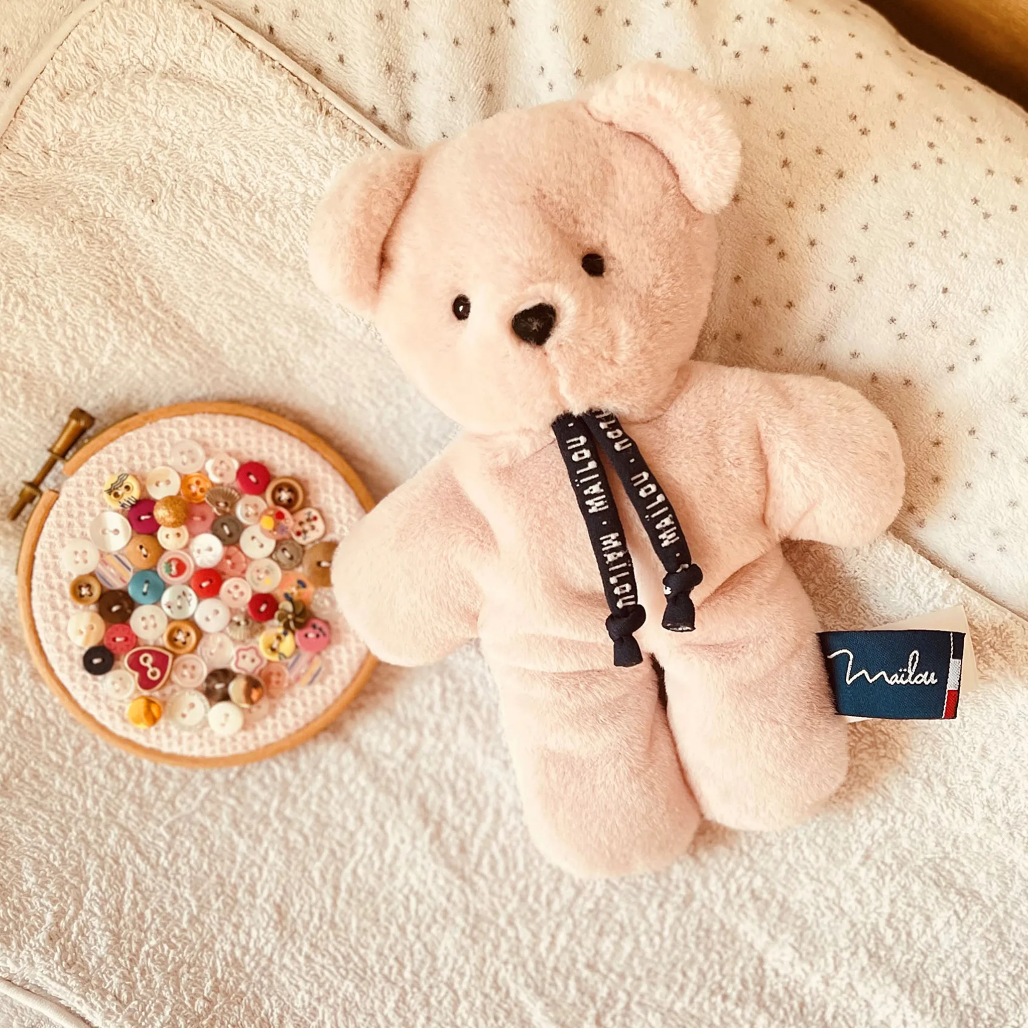 Doudou ours rose artisanal – Peluche Dorlotin Bretagne – Image 2