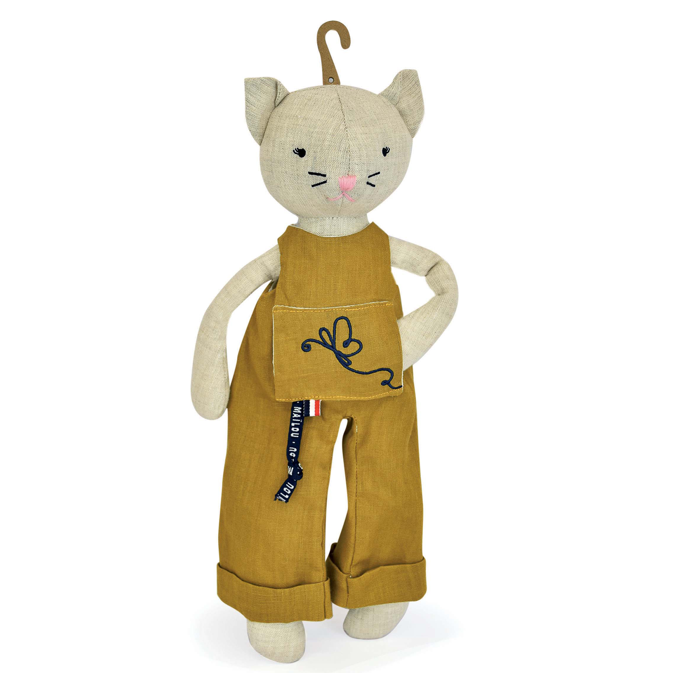 Chat Vert Olivette Perlipopette en lin – peluche Maïlou