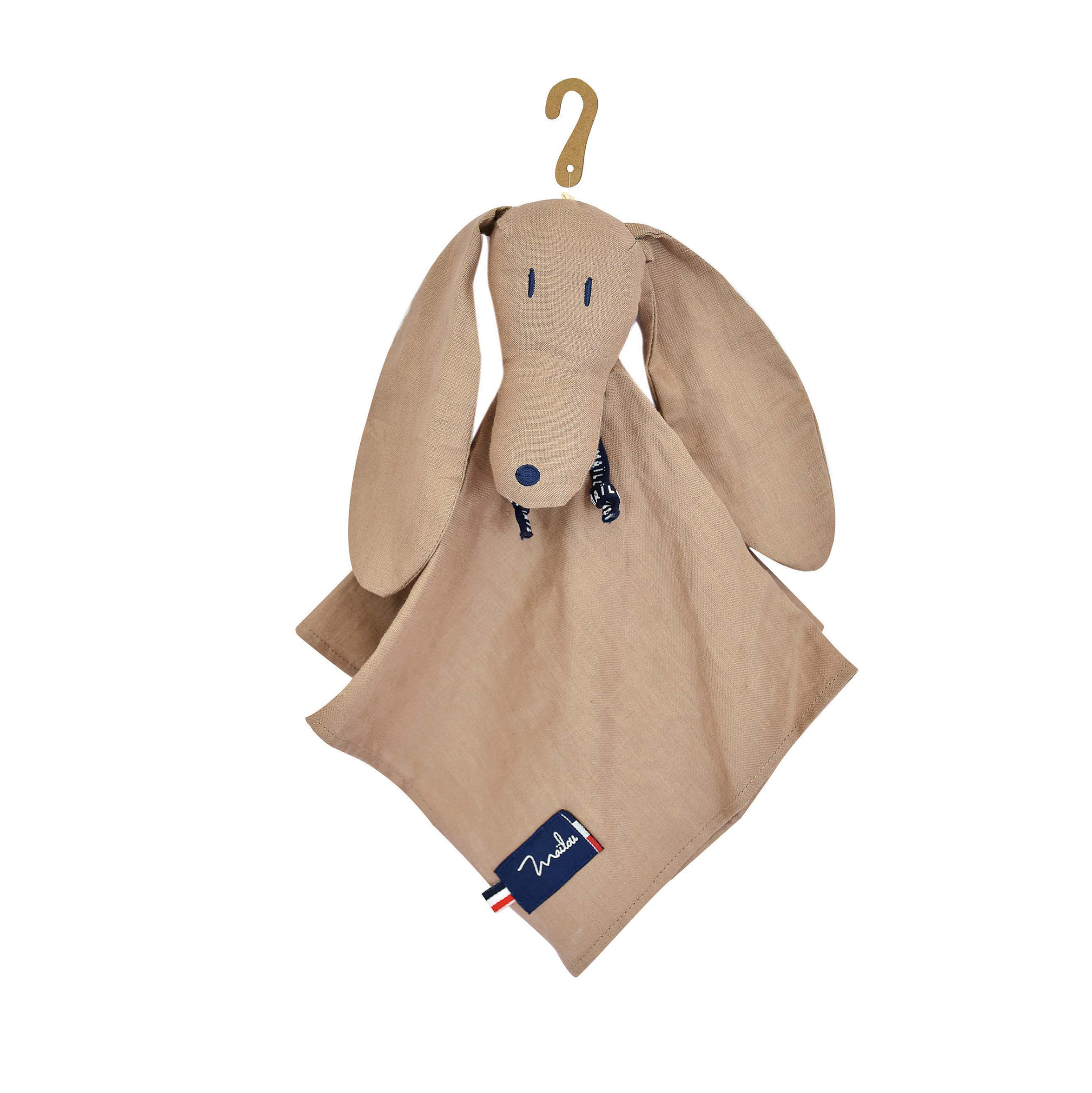 Doudou plat lin fabriqué France – Chien Perlipopette taupe