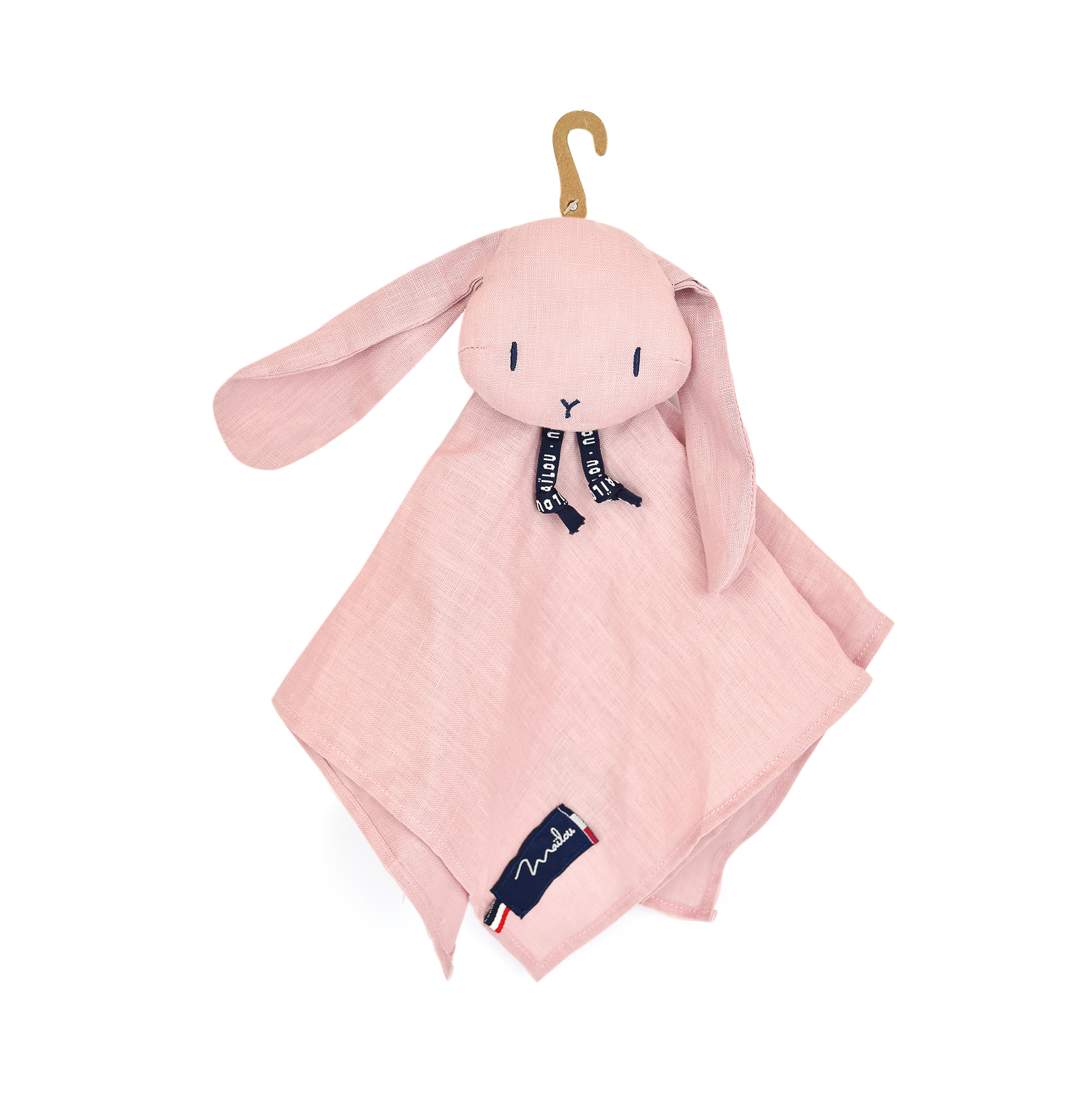 Doudou Lapin rose 100% lin fait main Perlipopette