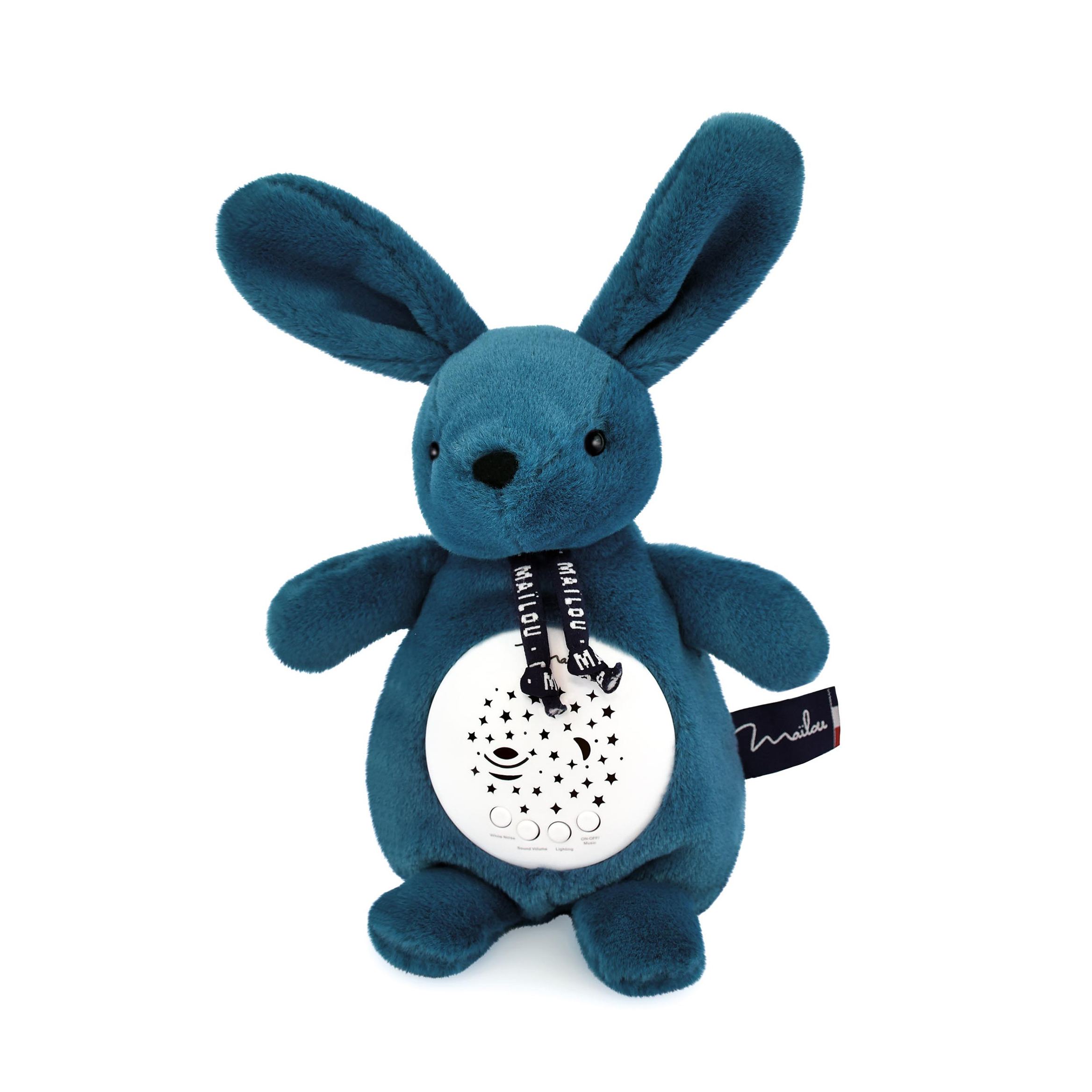 Doudou Veilleuse Lapin Bleu peluche lumineuse 16 cm