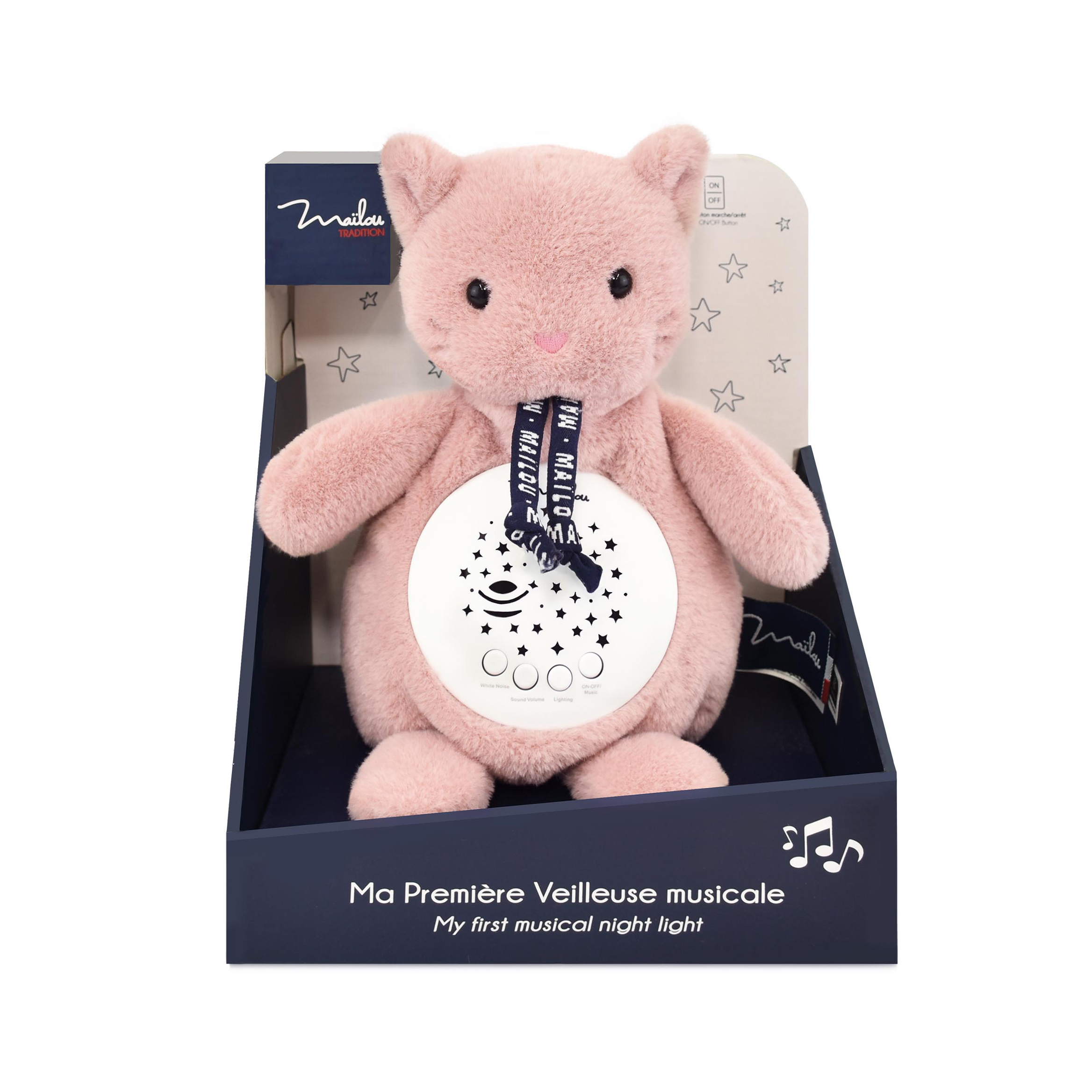 Veilleuse Chat Rose Maïlou - Doudou musical lumineux 19 cm – Image 3