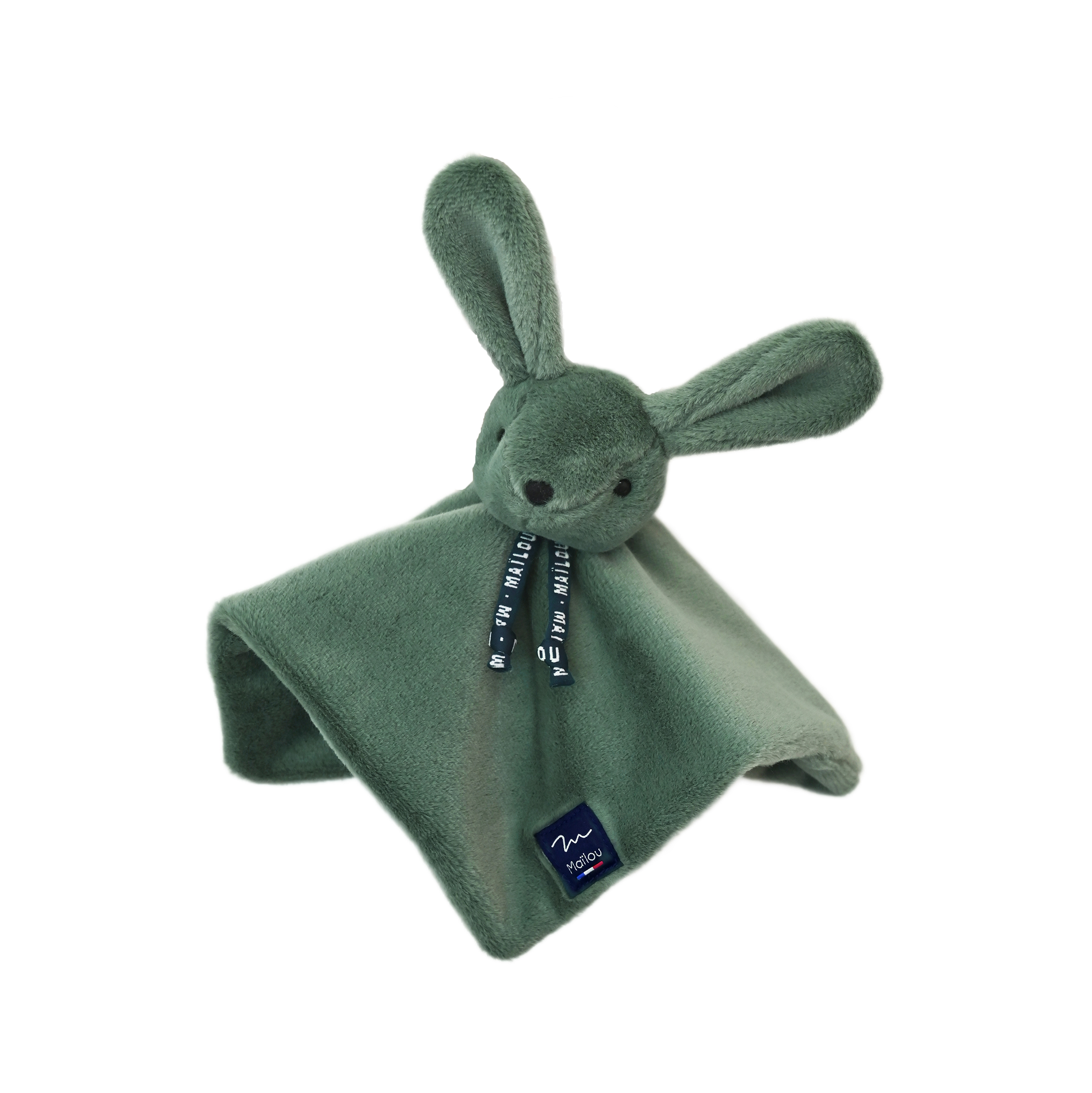 Doudou Plat Lapin Vert Sauge fait main en Bretagne