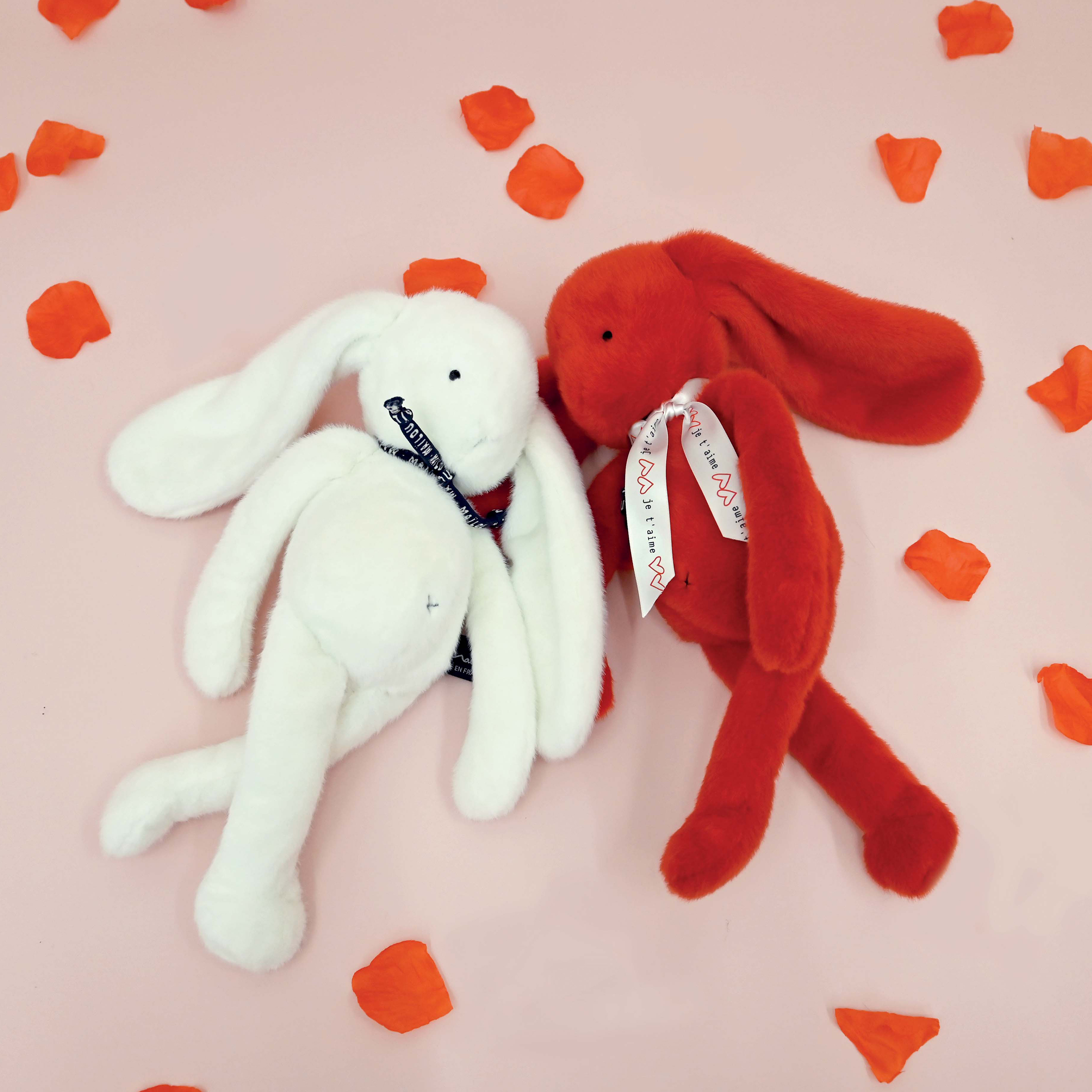 Peluche meloe lapin rouge je t'aime duo