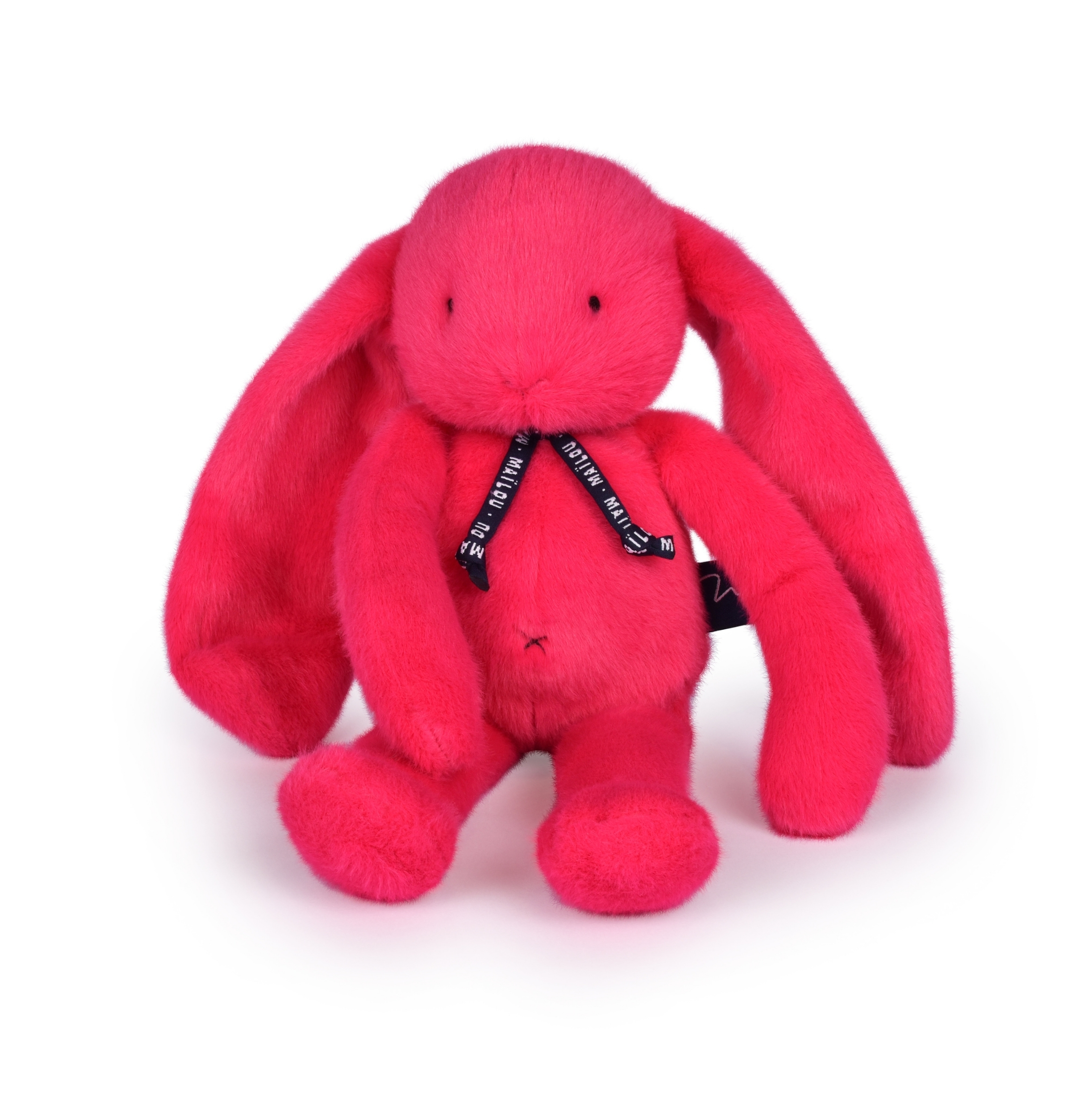 Peluche Lapin Méloé 37 cm fuchsia peps. Peluche artisanale douce, fabrication française en Bretagne. Cadeau de naissance.