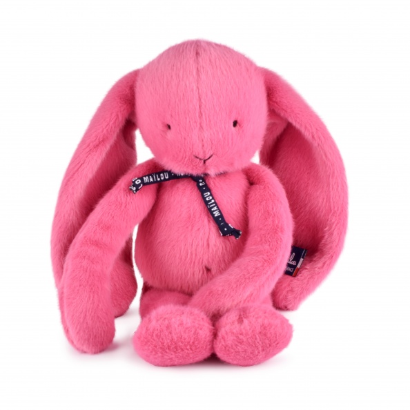 Peluche lapin rose bubble gum fabriquée en France.
