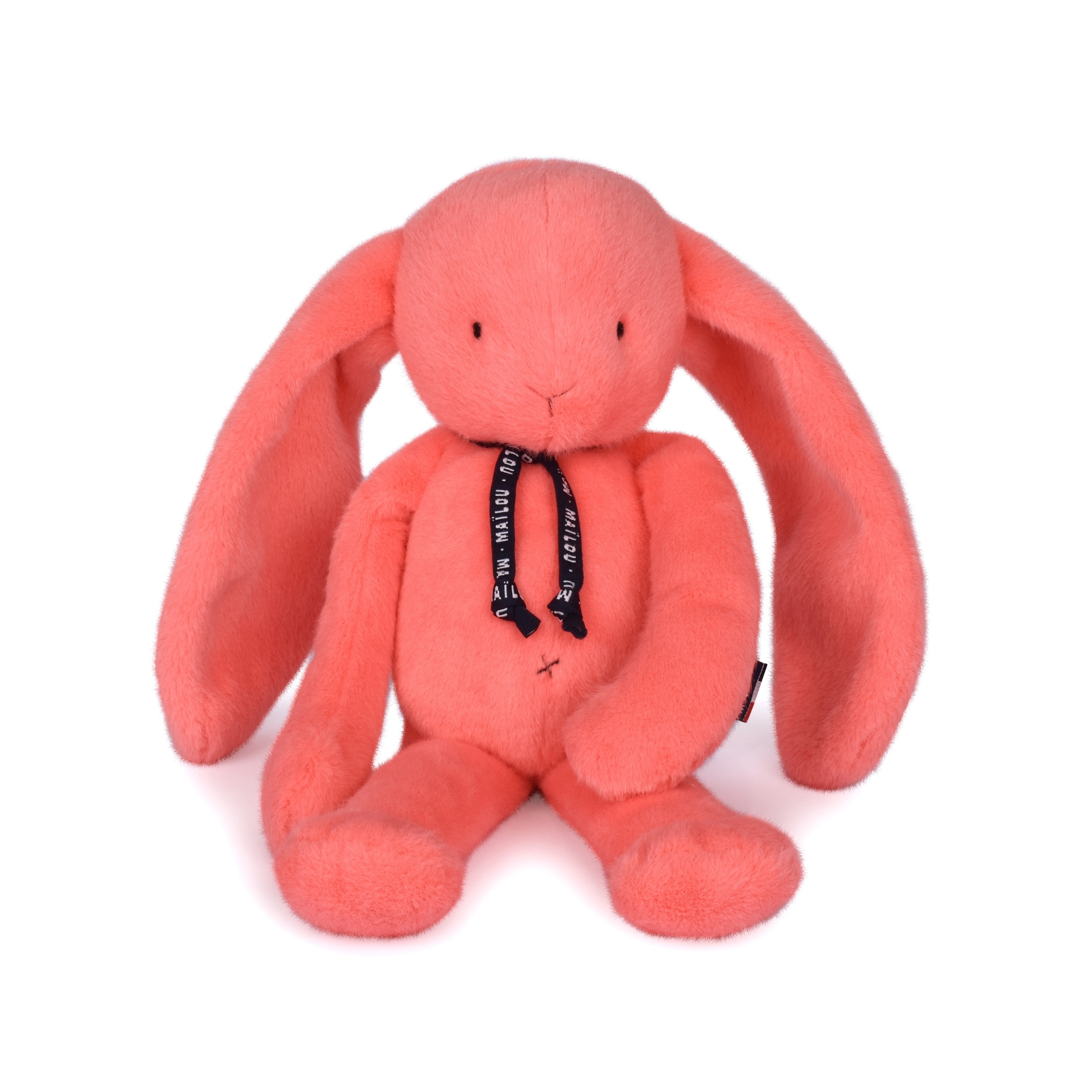 Peluche lapin corail acidulé Méloé de 37 cm, fabriquée à la main en Bretagne