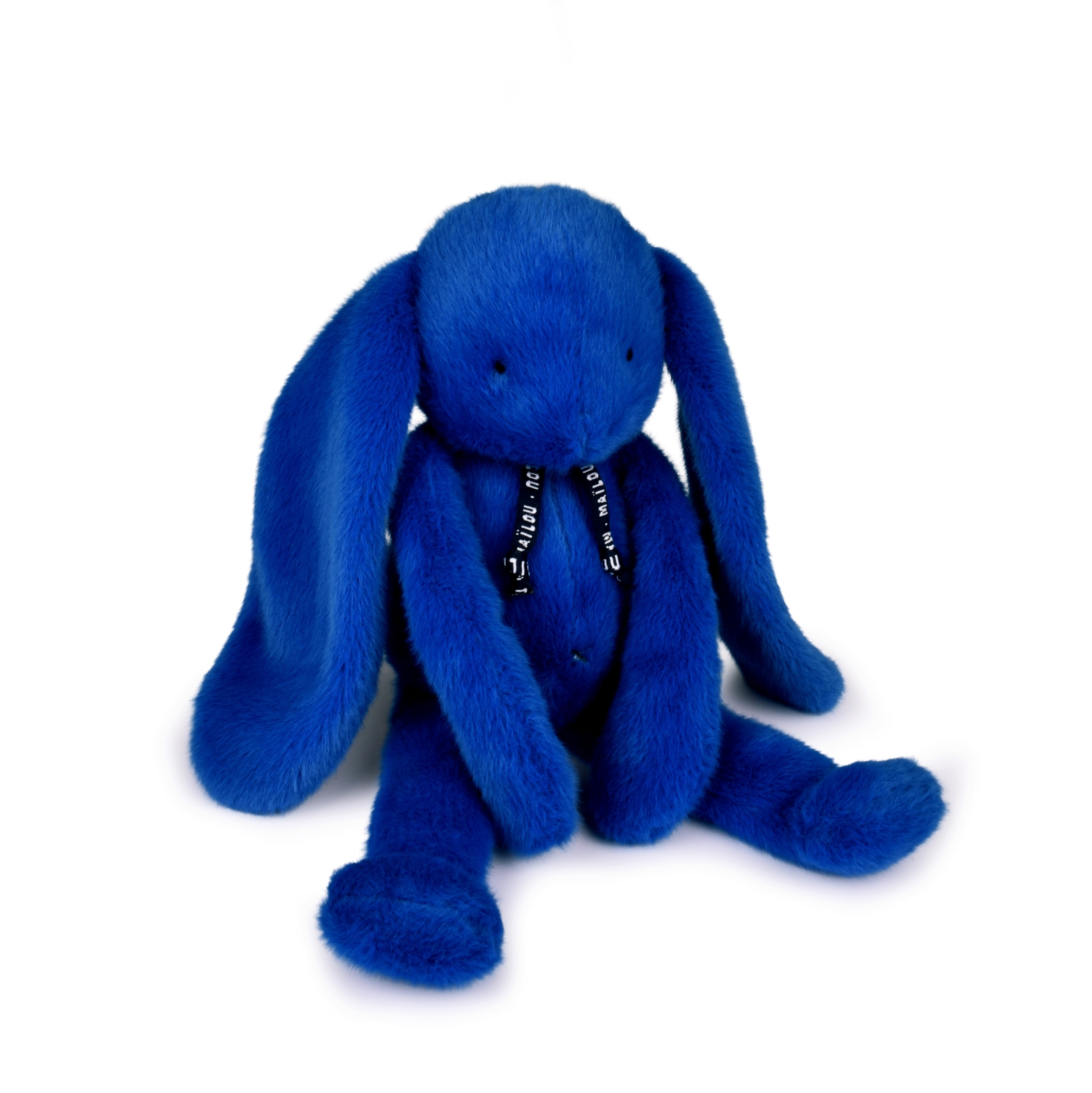 Lapin Méloé peluche artisanale Française 37cm bleu électrique